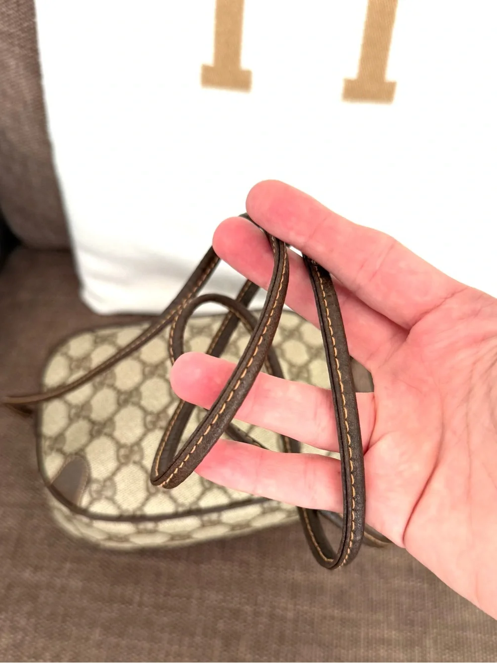 Authentic Gucci brown monogram coated canvas crossbody bag gold hardware